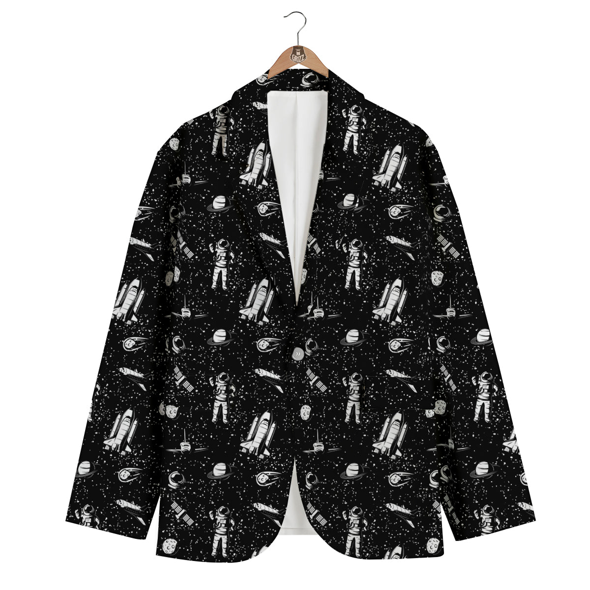 Space Astronaut Black Print Pattern Men's Blazer-grizzshop