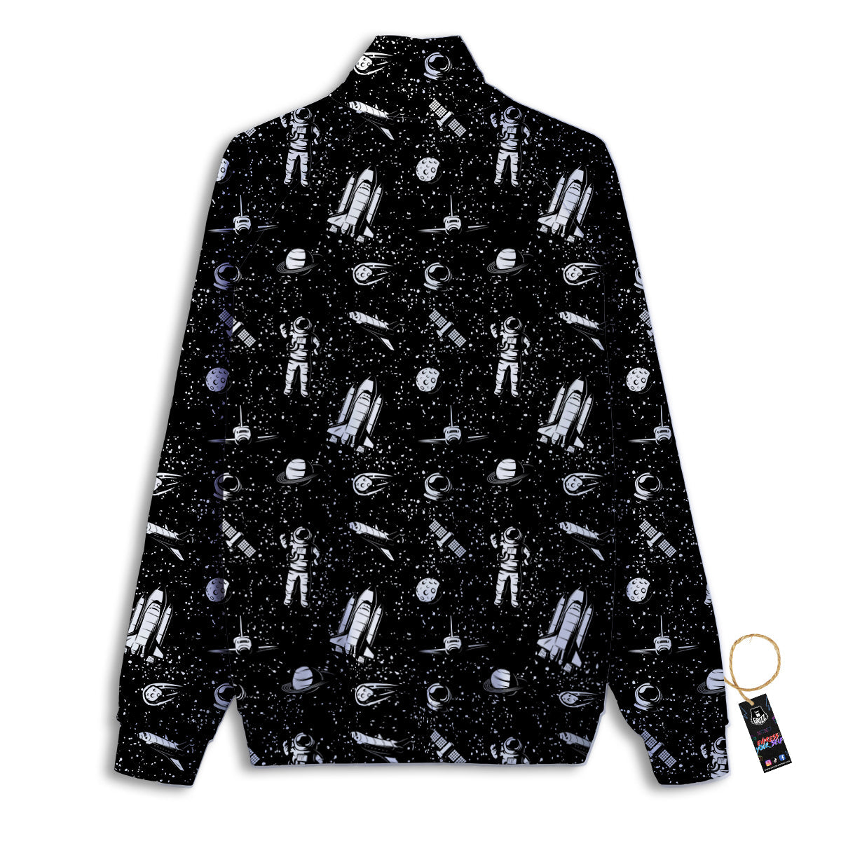 Space Astronaut Black Print Pattern Track Jacket-grizzshop