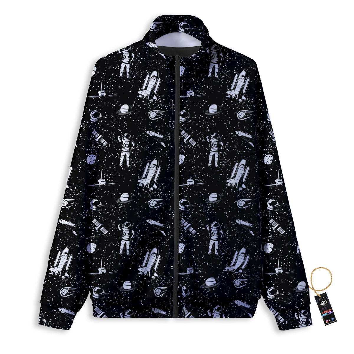 Space Astronaut Black Print Pattern Track Jacket-grizzshop