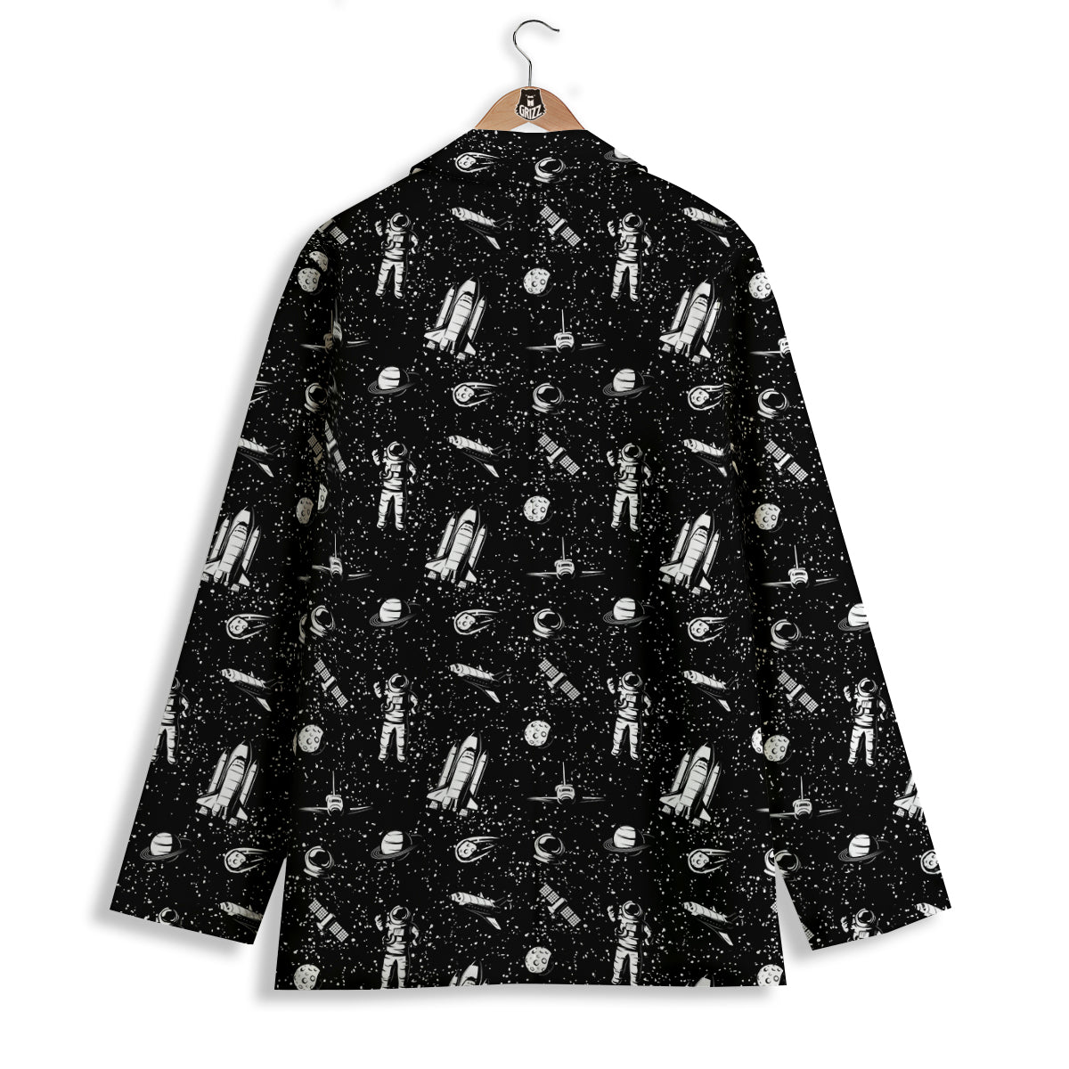 Space Astronaut Black Print Pattern Women's Blazer-grizzshop