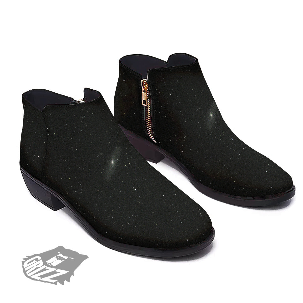 Space Black Print Ankle Boots-grizzshop