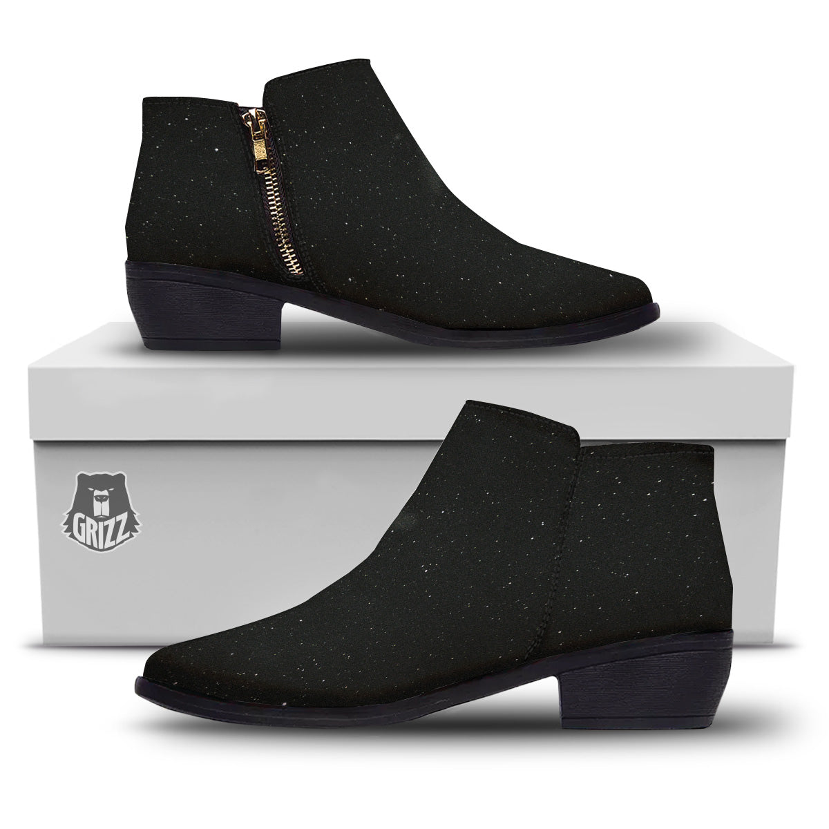 Space Black Print Ankle Boots-grizzshop