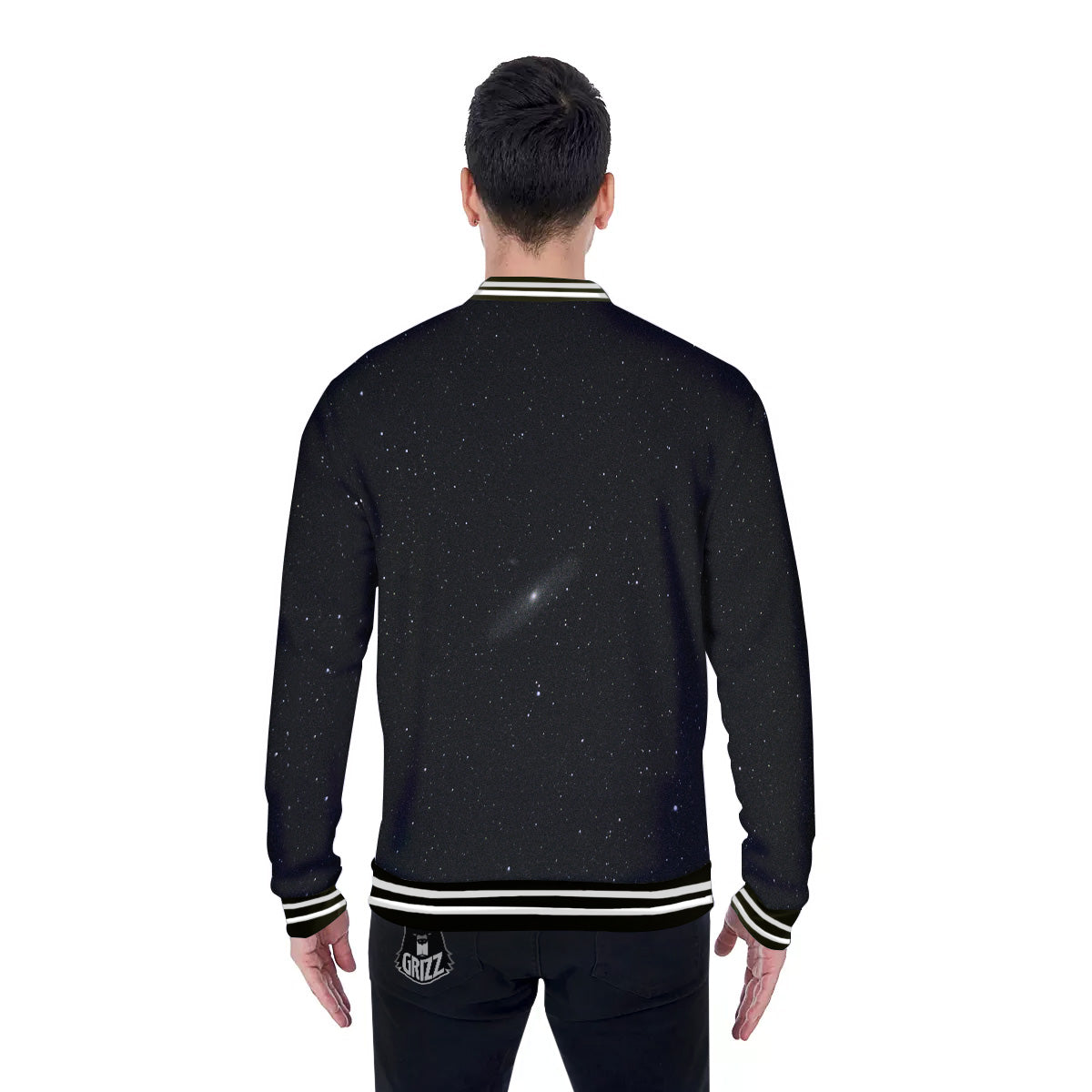 Space Black Print Baseball Jacket-grizzshop