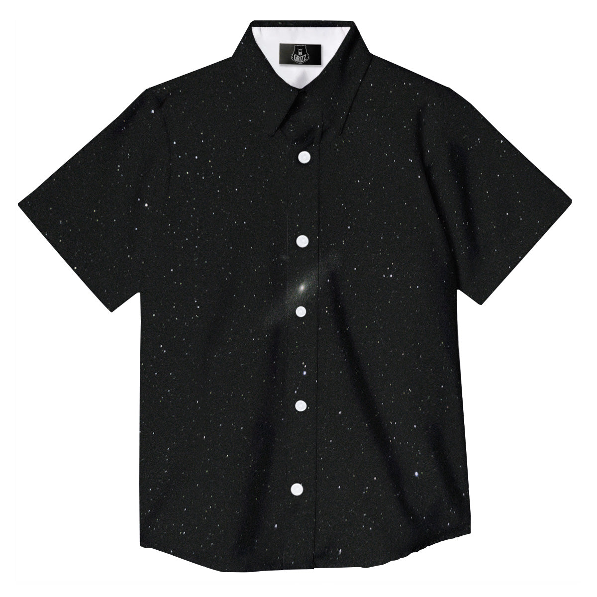 Space Black Print Button Up Shirt-grizzshop