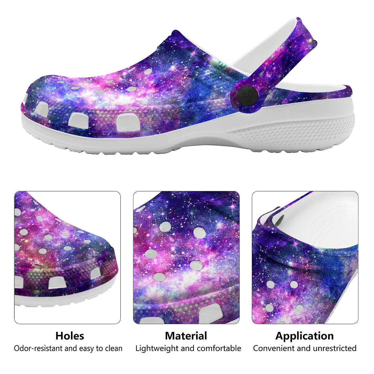 Space Blue Starfield Purple Galaxy Print Clog-grizzshop