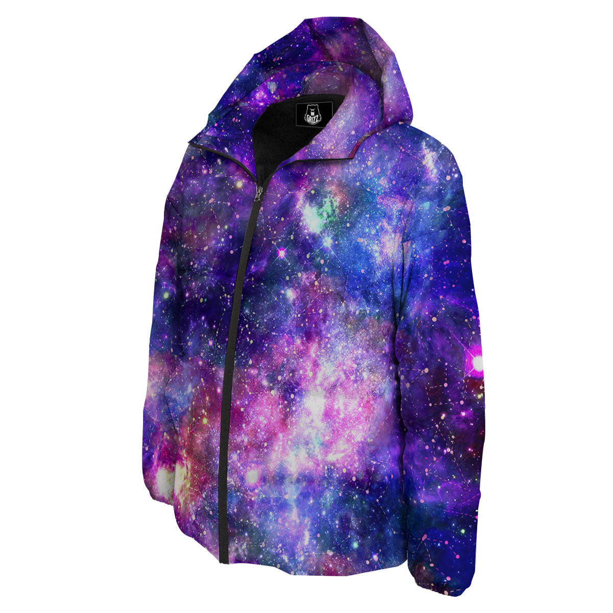 Space Blue Starfield Purple Galaxy Print Down Jacket-grizzshop
