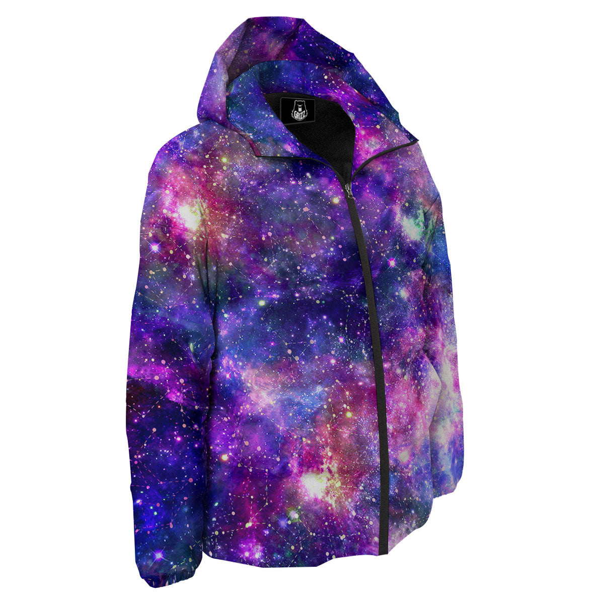 Space Blue Starfield Purple Galaxy Print Down Jacket-grizzshop