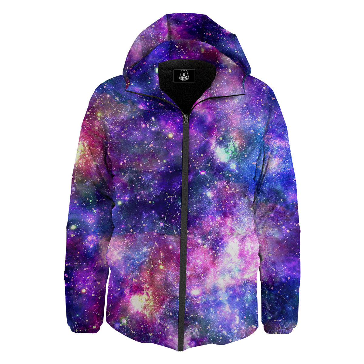 Space Blue Starfield Purple Galaxy Print Down Jacket-grizzshop