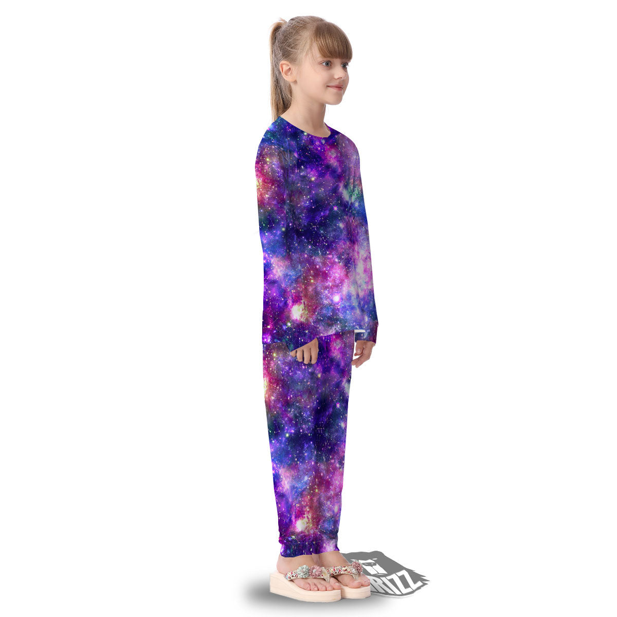 Space Blue Starfield Purple Galaxy Print Kid's Pajamas-grizzshop