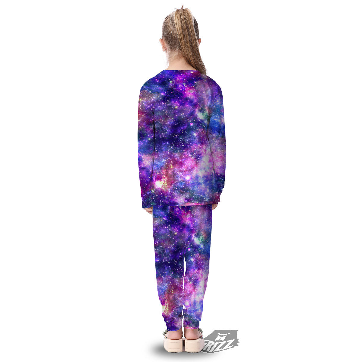 Space Blue Starfield Purple Galaxy Print Kid's Pajamas-grizzshop