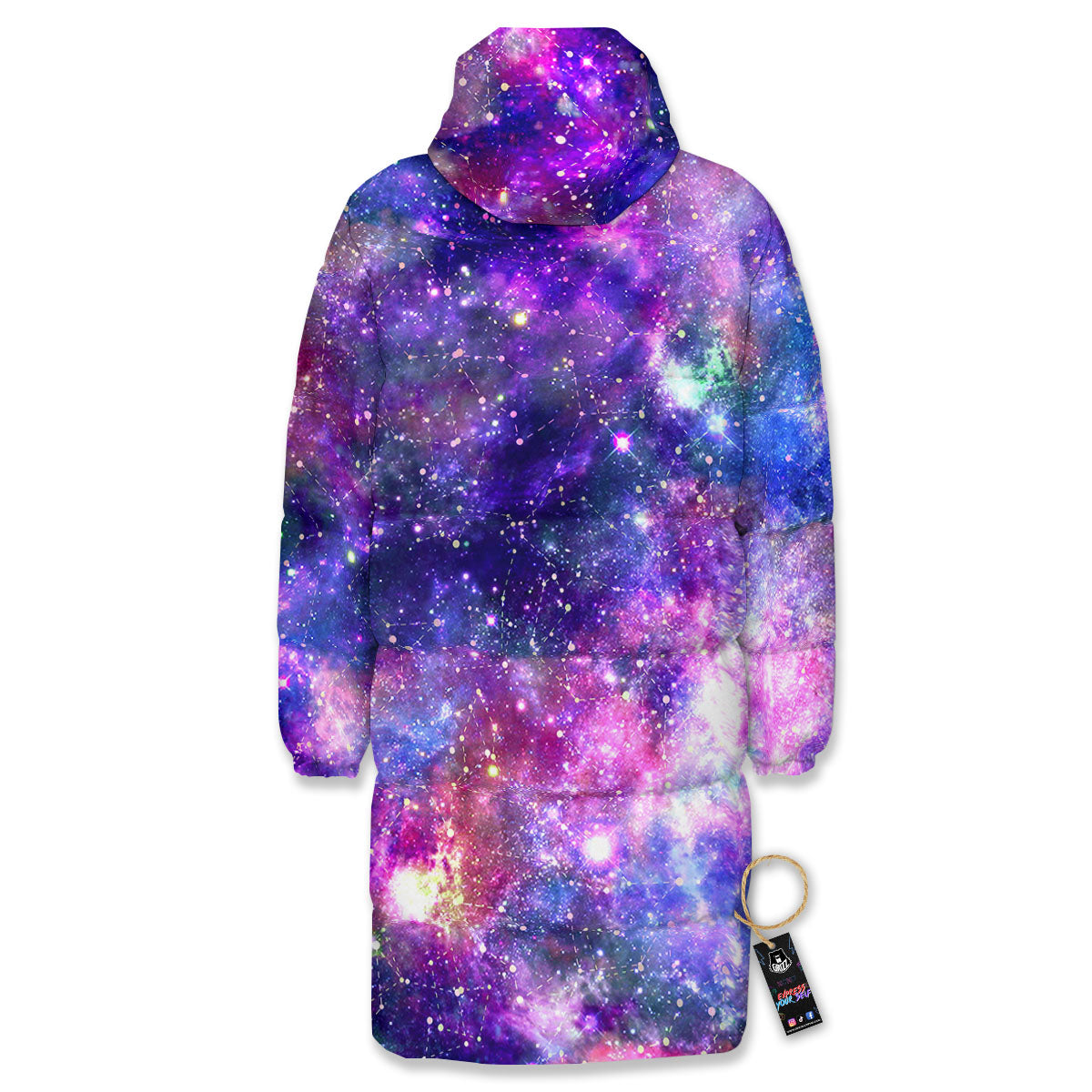 Space Blue Starfield Purple Galaxy Print Long Down Jacket-grizzshop
