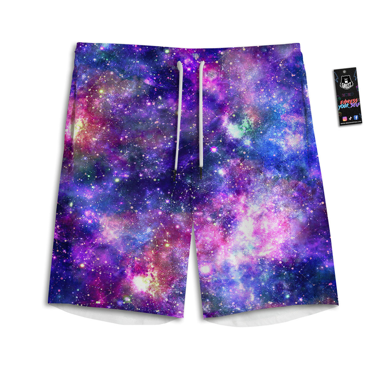 Space Blue Starfield Purple Galaxy Print Men's Athletic Shorts