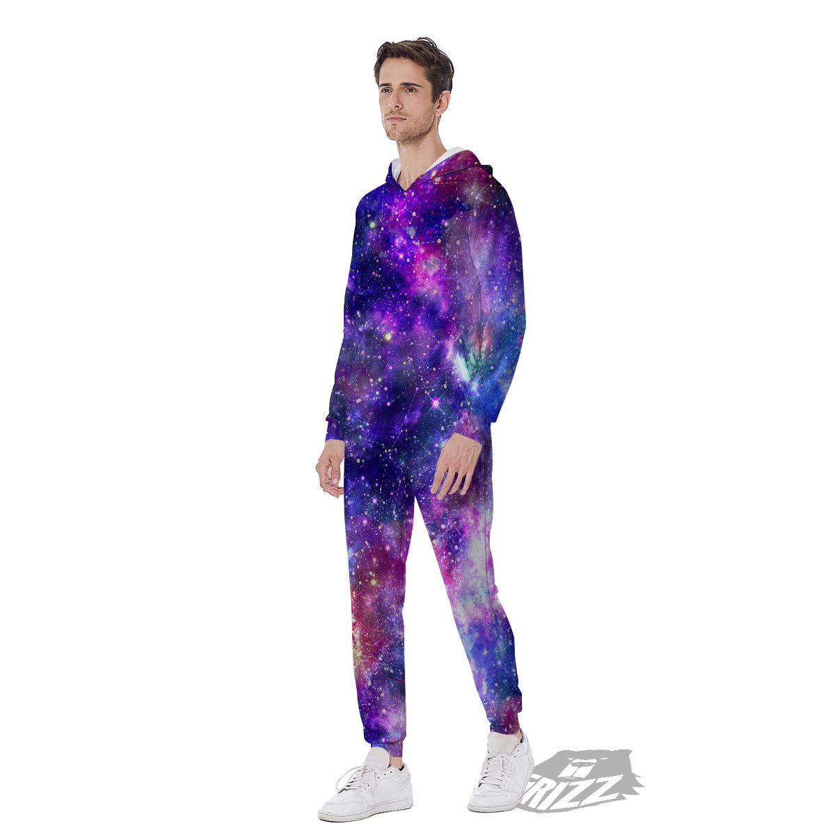 Space Blue Starfield Purple Galaxy Print Men's Jumpsuit-grizzshop