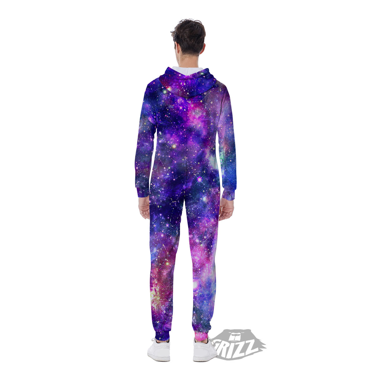 Space Blue Starfield Purple Galaxy Print Men's Jumpsuit-grizzshop