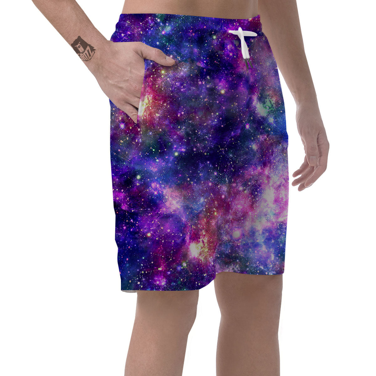 Space Blue Starfield Purple Galaxy Print Men's Shorts-grizzshop