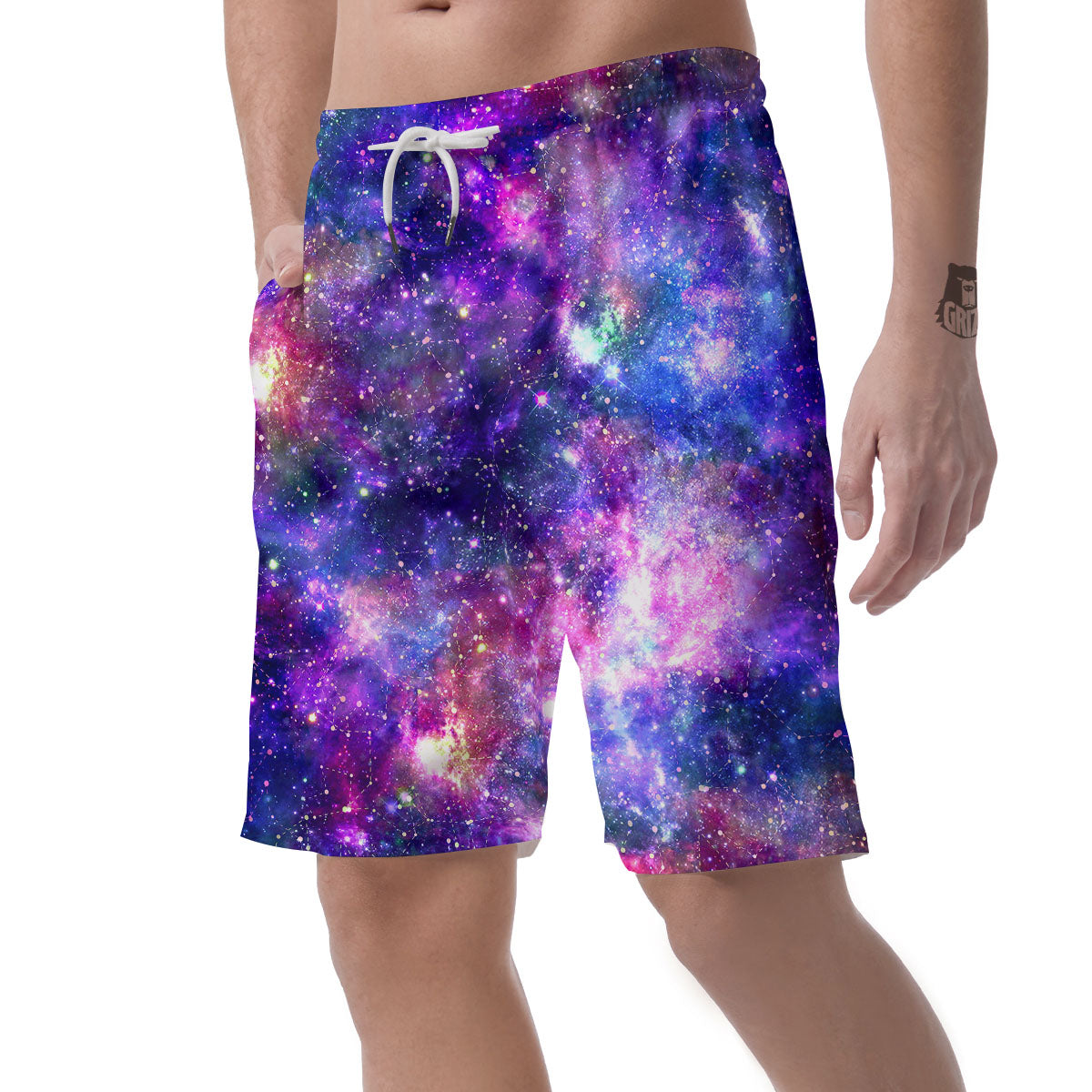 Space Blue Starfield Purple Galaxy Print Men's Shorts-grizzshop