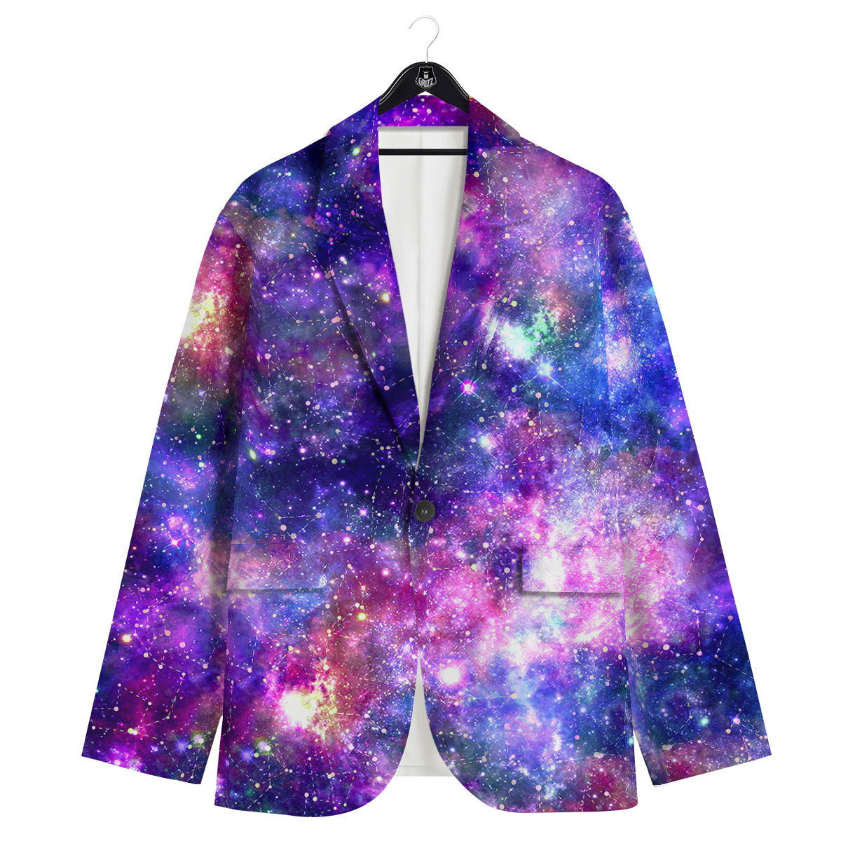 Space Blue Starfield Purple Galaxy Print Men's Sport Coat-grizzshop