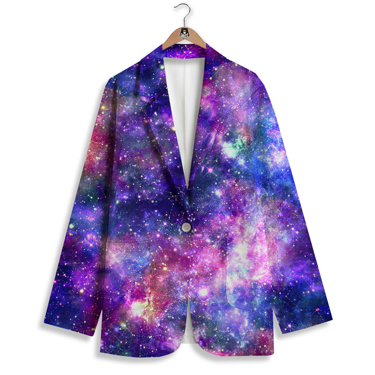 Space Blue Starfield Purple Galaxy Print Women's Blazer-grizzshop