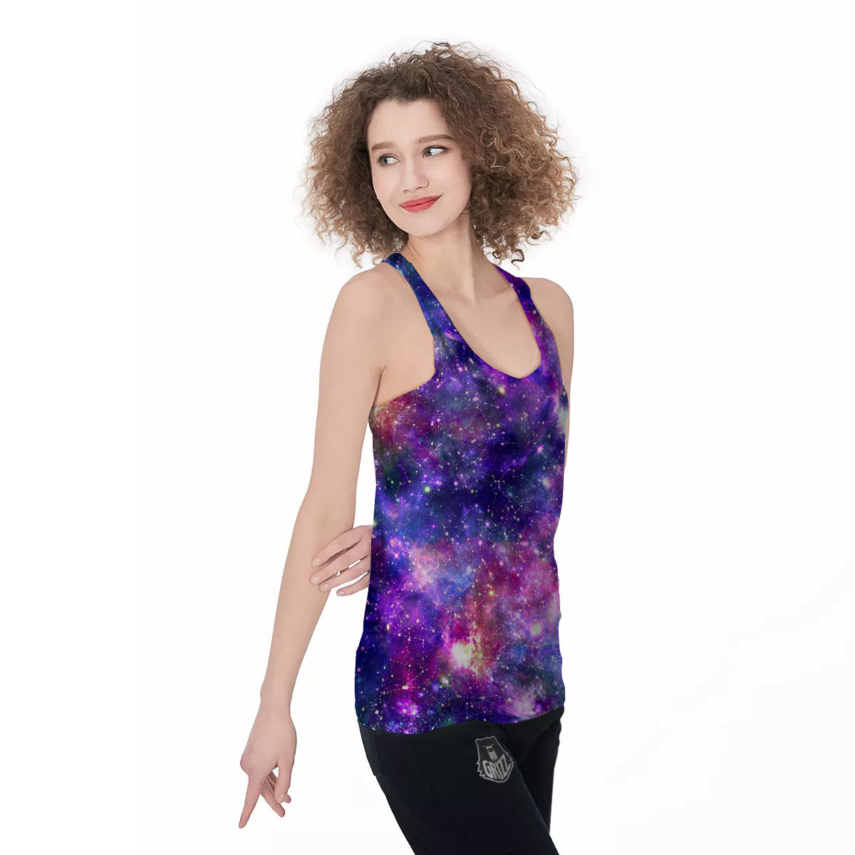Space Blue Starfield Purple Galaxy Print Women's Racerback Tank Top-grizzshop