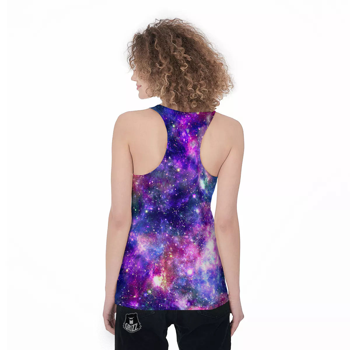 Space Blue Starfield Purple Galaxy Print Women's Racerback Tank Top-grizzshop