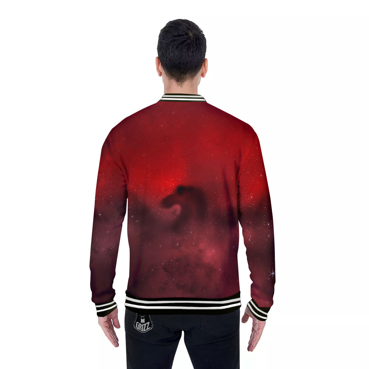 Space Cloud Red Galaxy Print Baseball Jacket-grizzshop