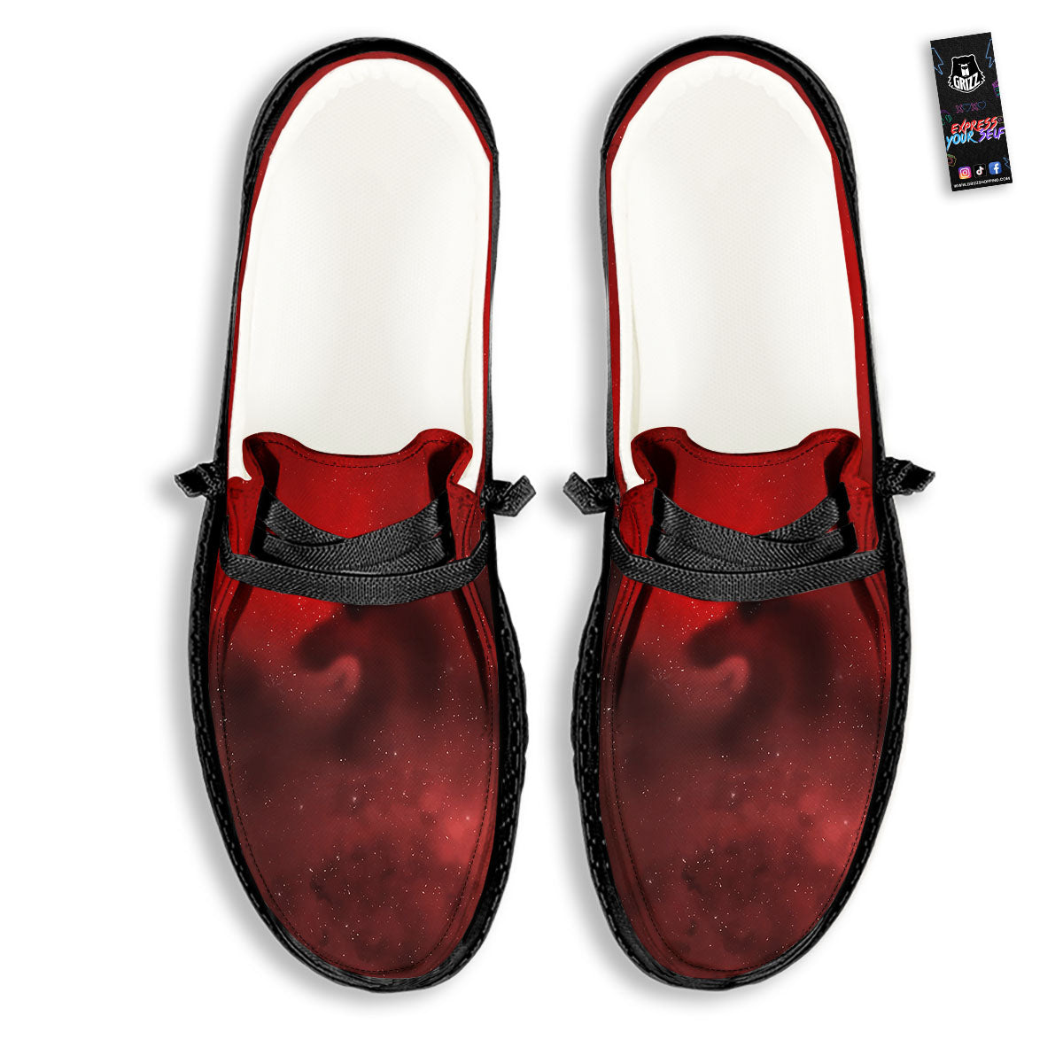 Space Cloud Red Galaxy Print Black Loafers-grizzshop