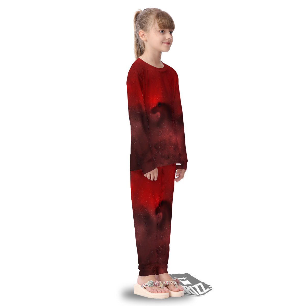 Space Cloud Red Galaxy Print Kid's Pajamas-grizzshop