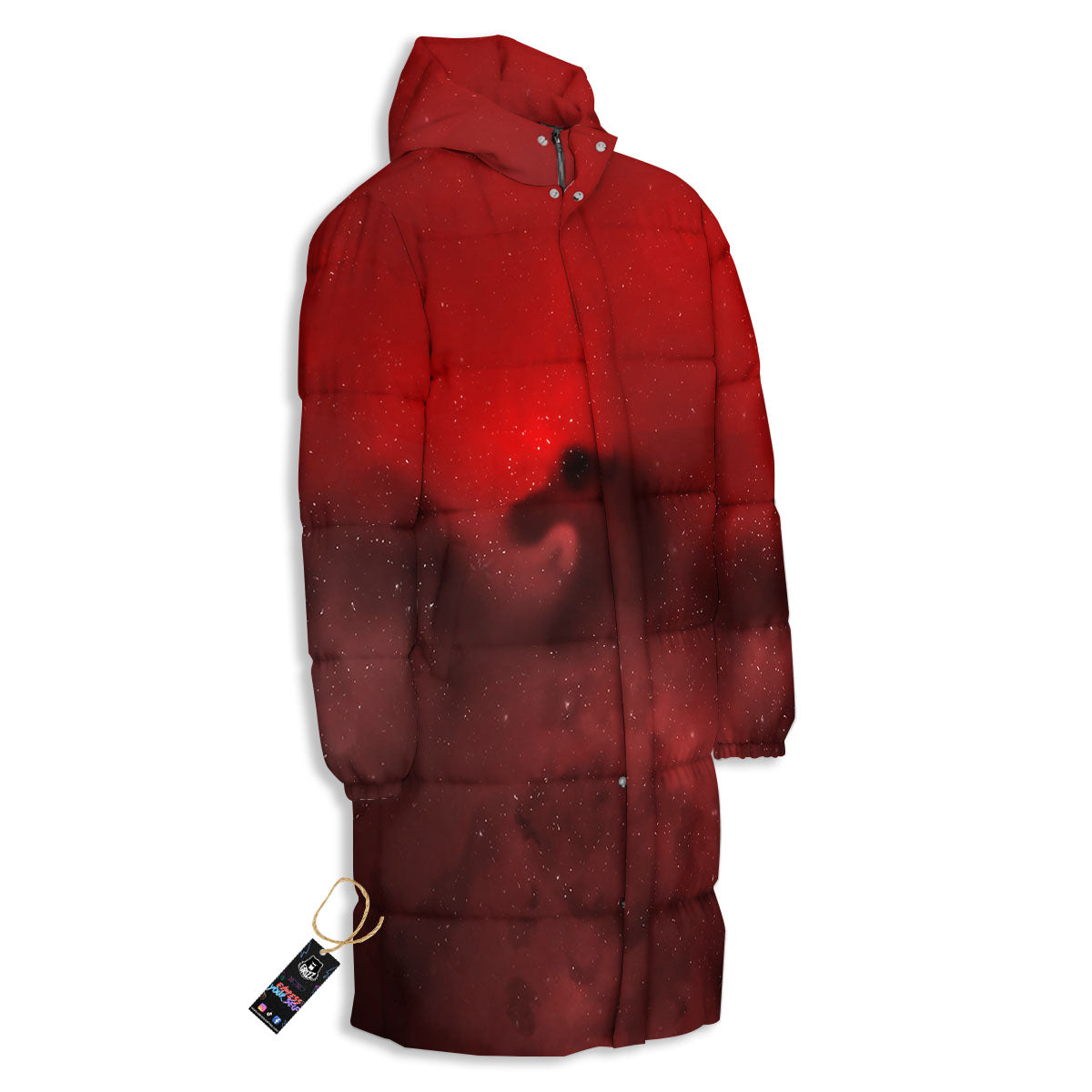 Space Cloud Red Galaxy Print Long Down Jacket-grizzshop