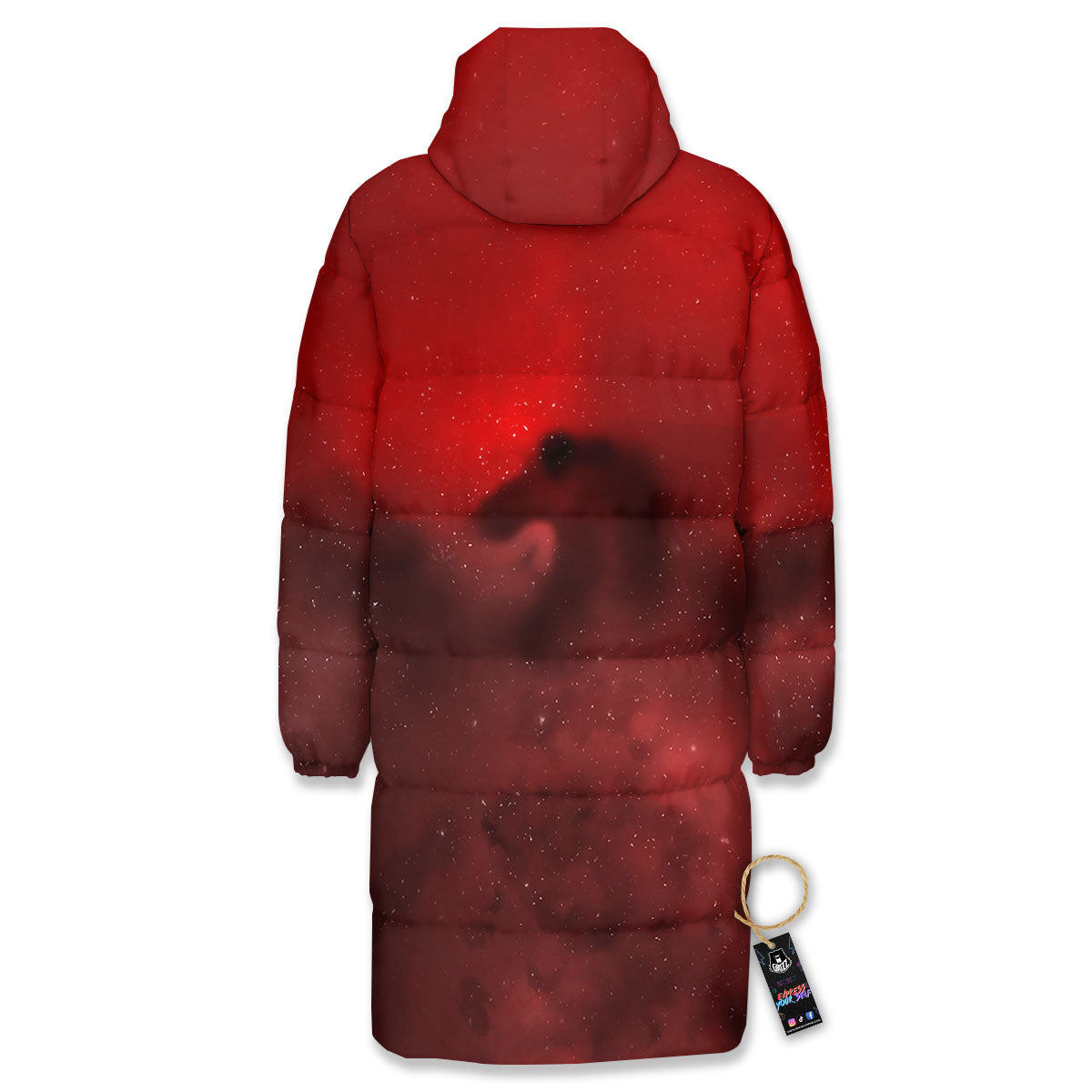 Space Cloud Red Galaxy Print Long Down Jacket-grizzshop