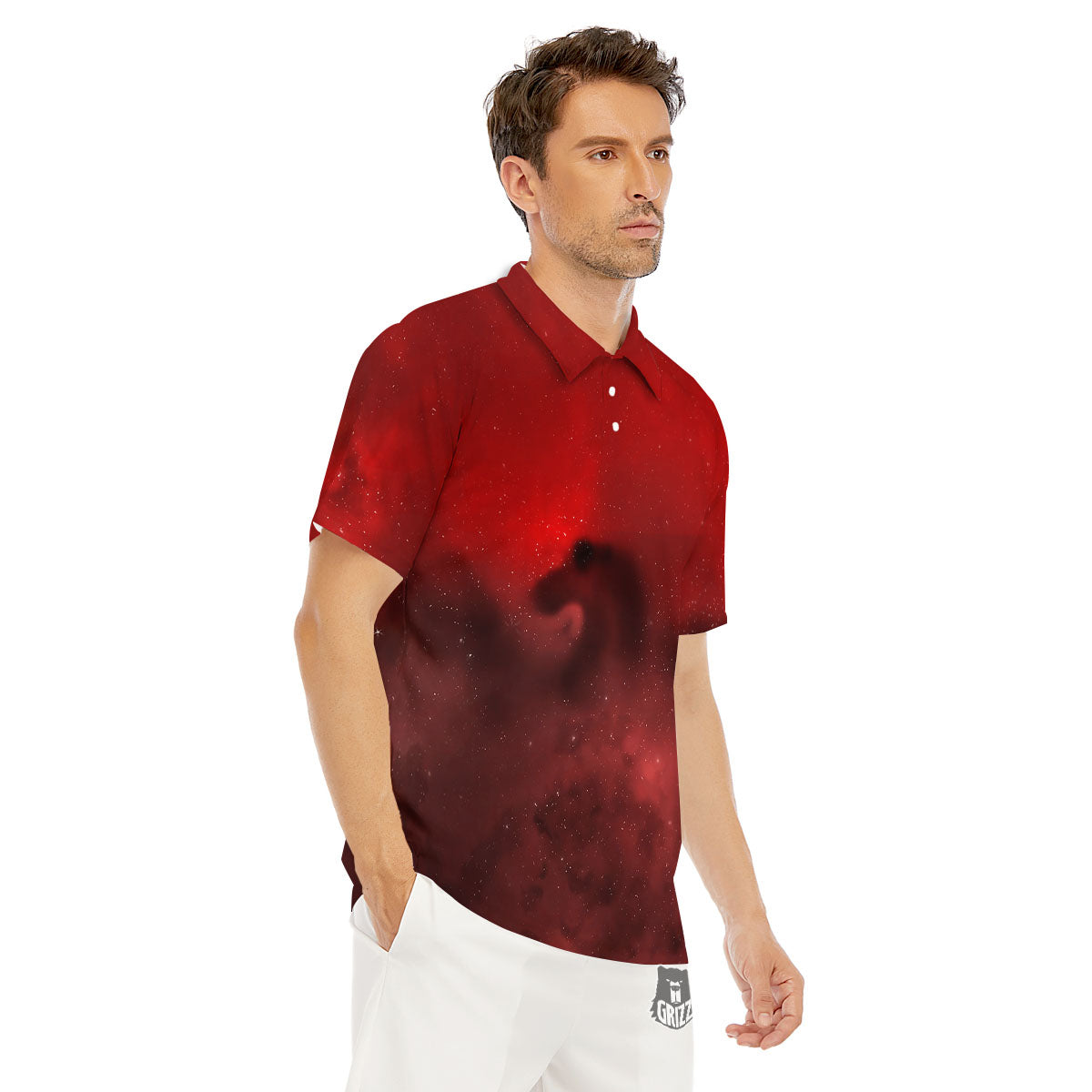 Space Cloud Red Galaxy Print Men's Golf Shirts-grizzshop