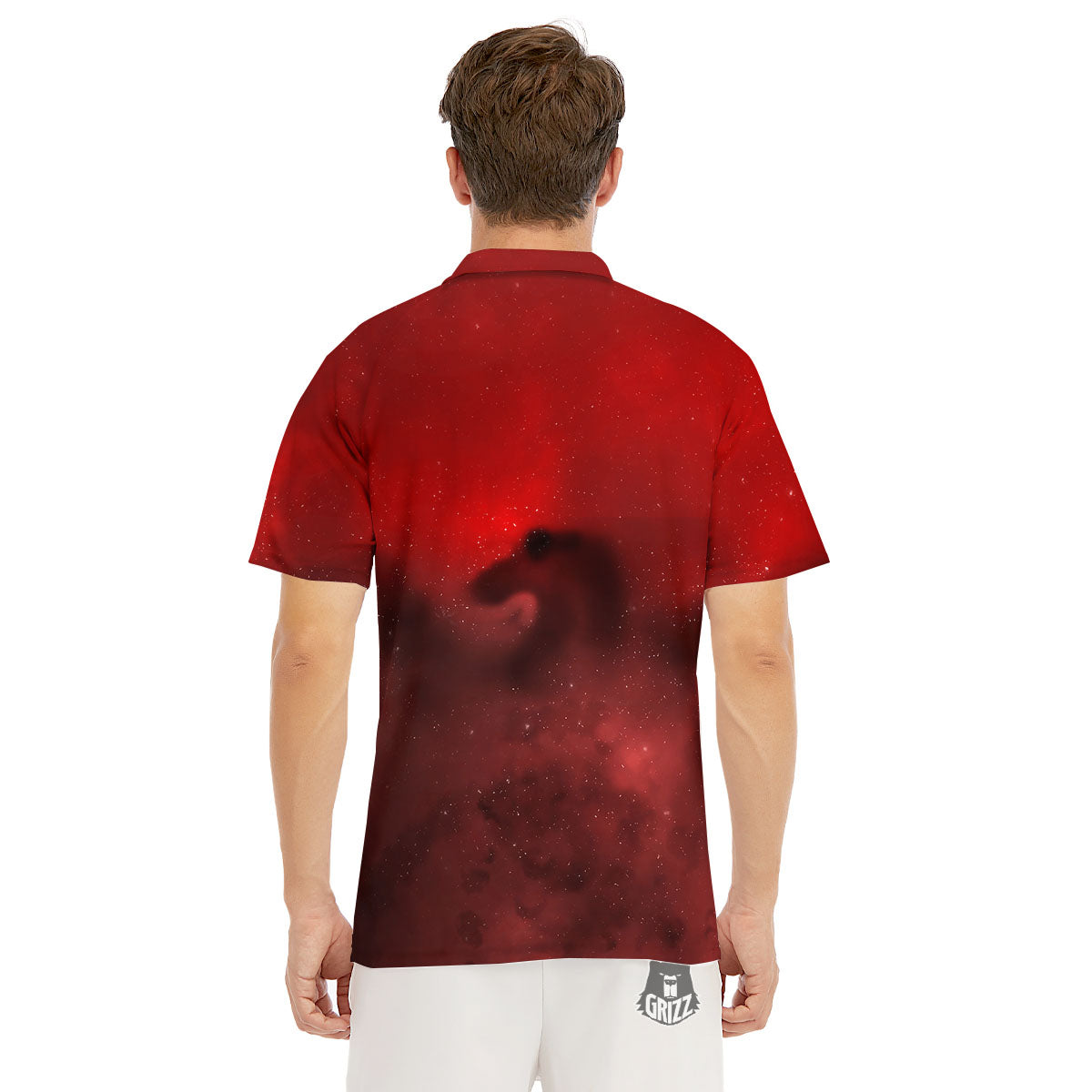 Space Cloud Red Galaxy Print Men's Golf Shirts-grizzshop