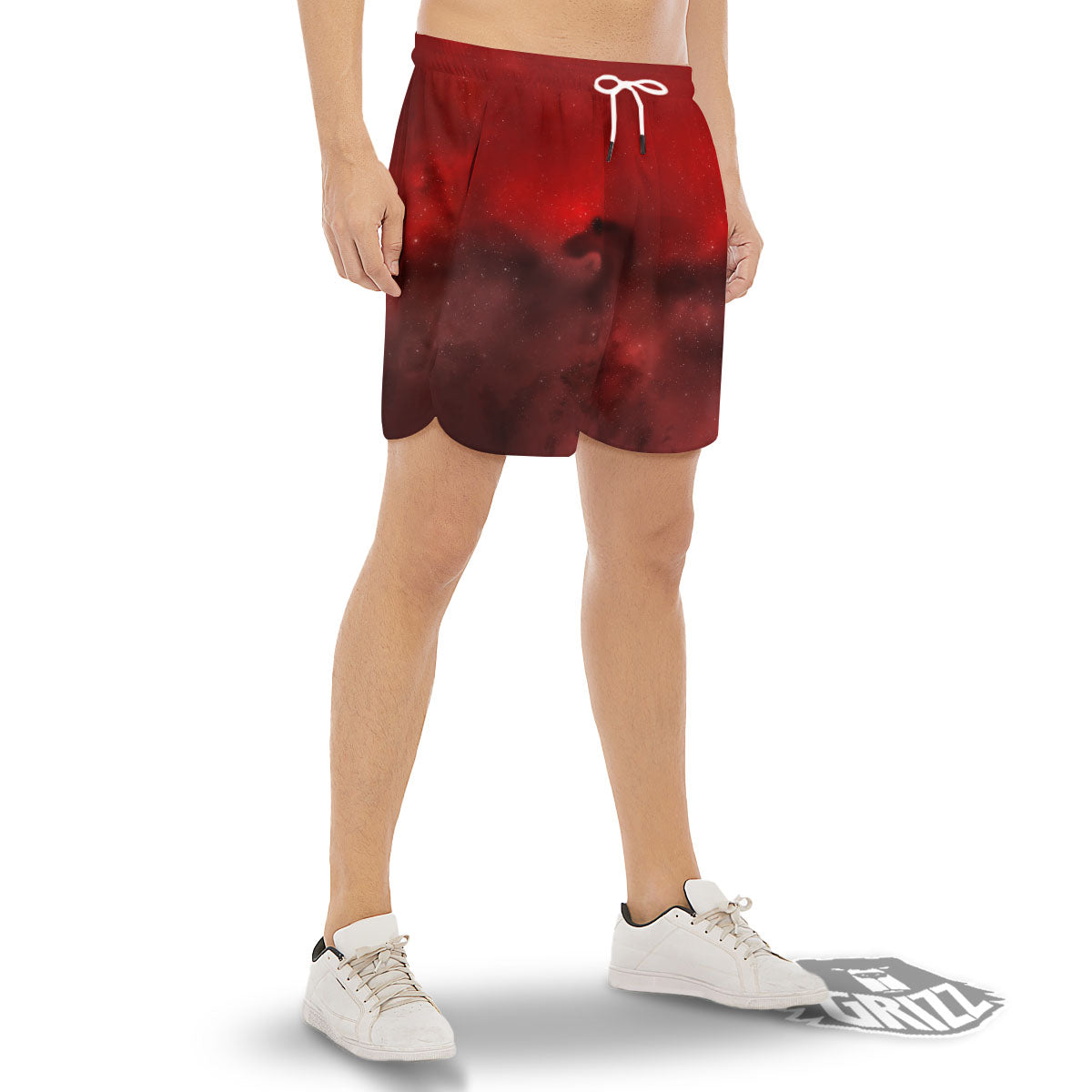 Space Cloud Red Galaxy Print Men's Gym Shorts-grizzshop