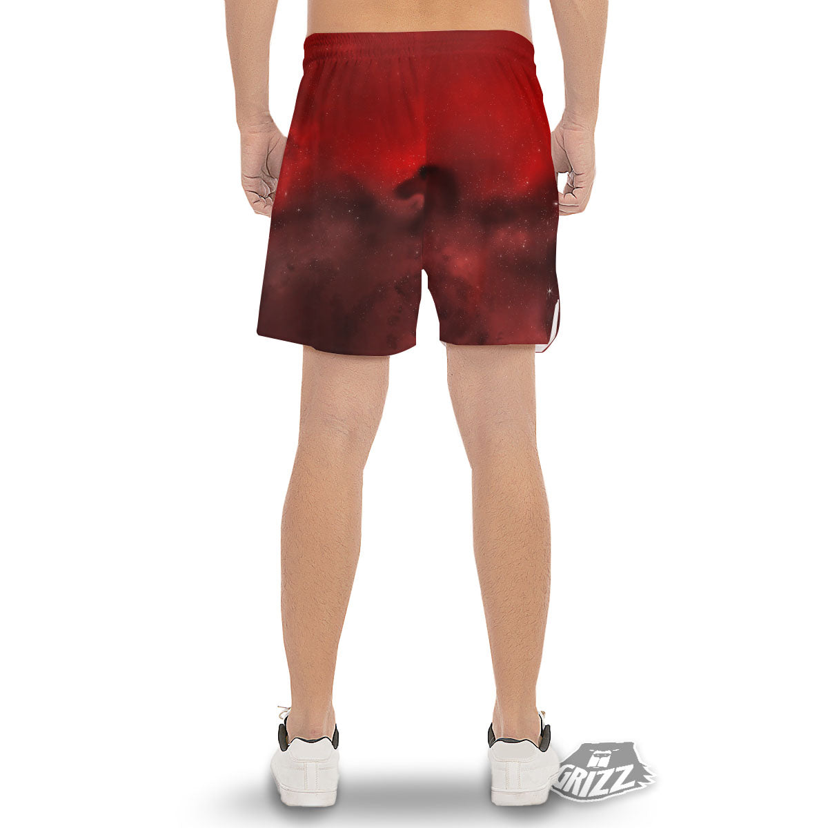 Space Cloud Red Galaxy Print Men's Gym Shorts-grizzshop