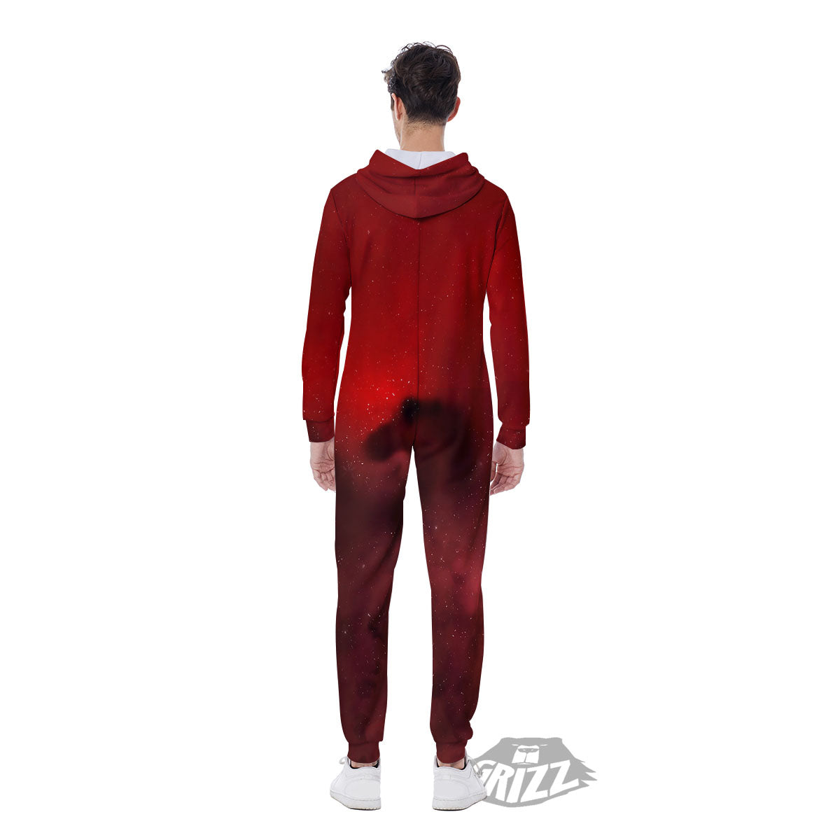 Space Cloud Red Galaxy Print Men's Jumpsuit-grizzshop