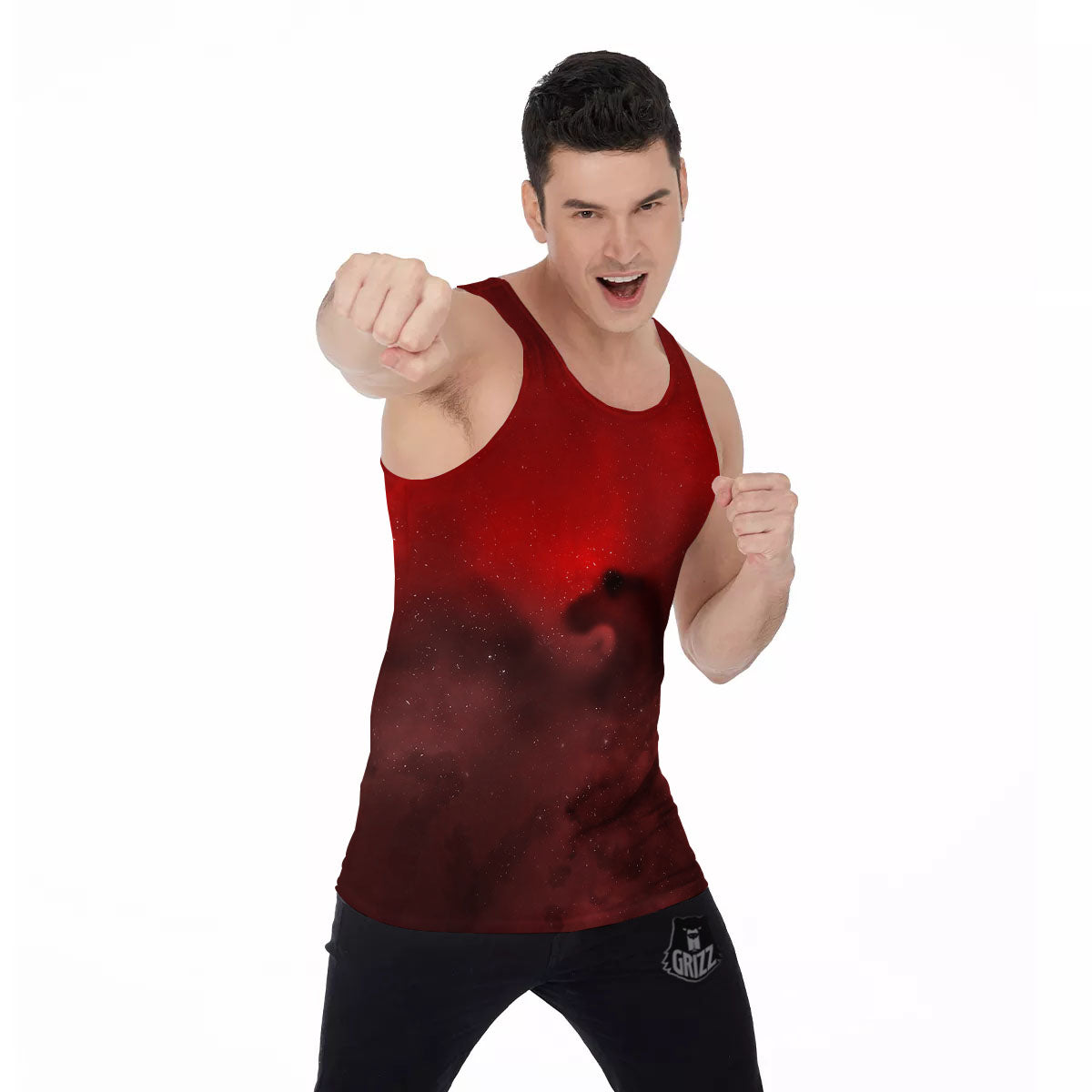 Space Cloud Red Galaxy Print Men's Tank Top-grizzshop