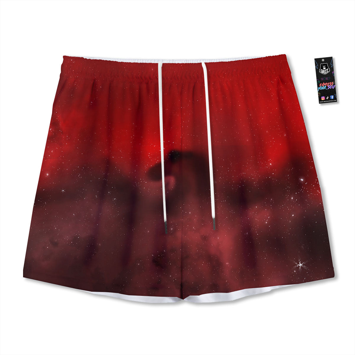 Space Cloud Red Galaxy Print Mesh Shorts