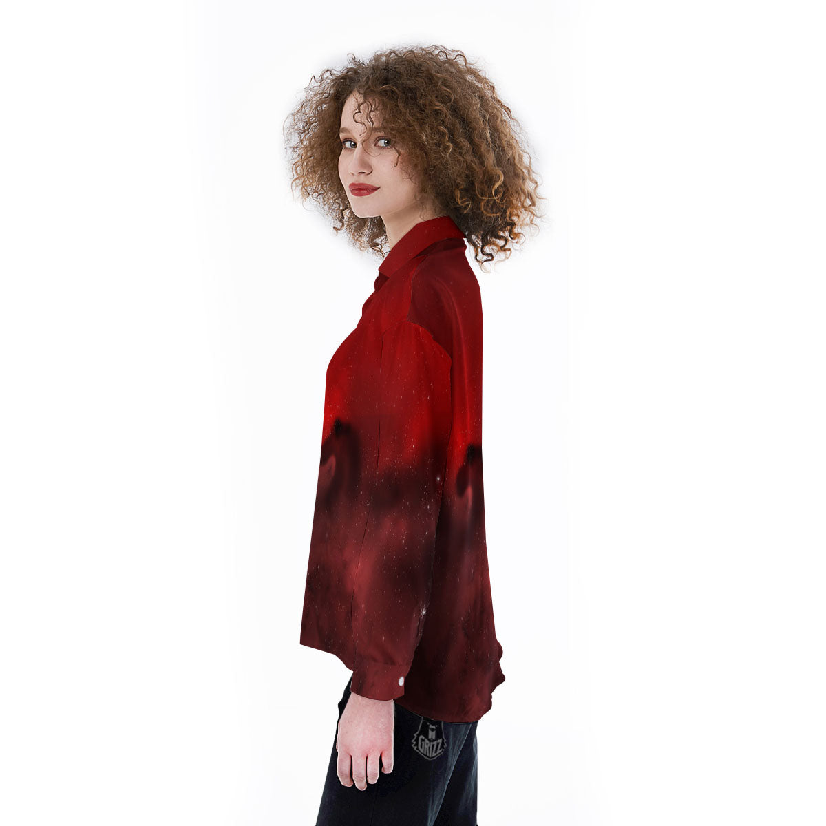 Space Cloud Red Galaxy Print Women's Long Sleeve Shirts-grizzshop