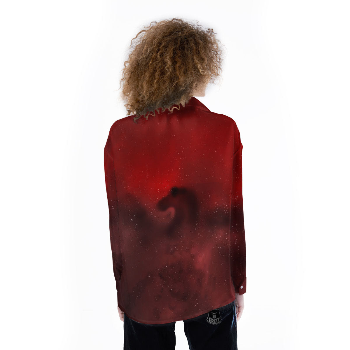 Space Cloud Red Galaxy Print Women's Long Sleeve Shirts-grizzshop