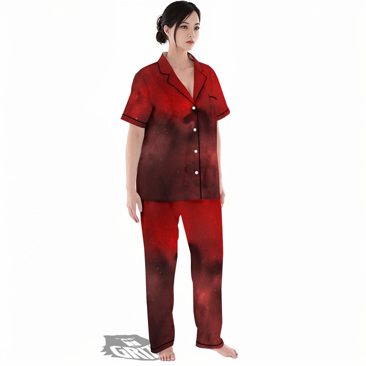 Space Cloud Red Galaxy Print Women's Pajamas Set-grizzshop