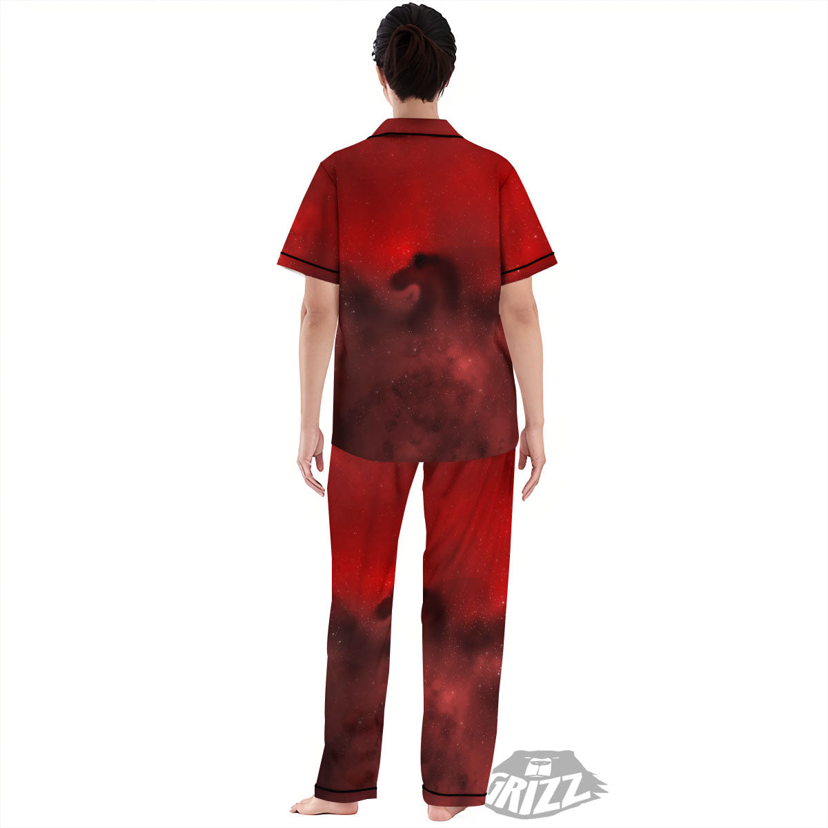 Space Cloud Red Galaxy Print Women's Pajamas Set-grizzshop