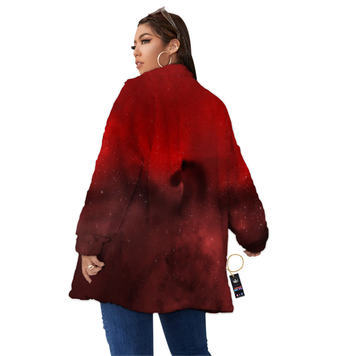 Space Cloud Red Galaxy Print Women's Sherpa Jacket-grizzshop