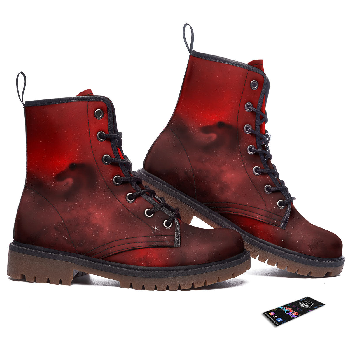 Space Cloud Red Galaxy Print Work Boots-grizzshop