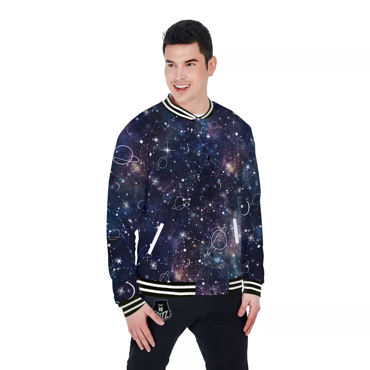 Space Constellation Galaxy Print Baseball Jacket-grizzshop