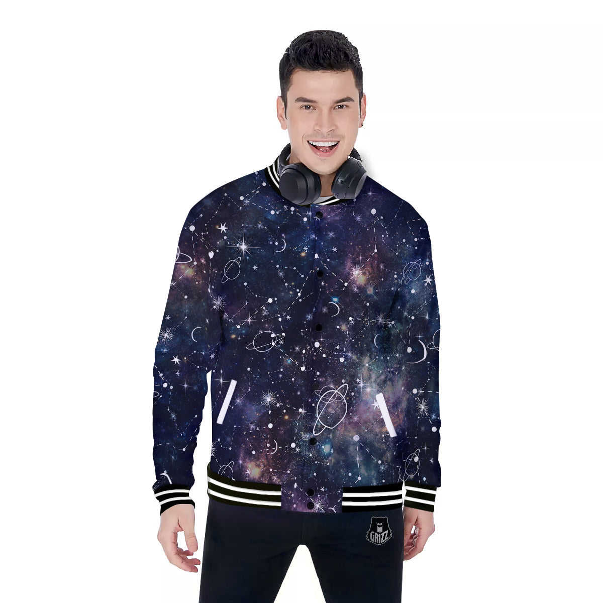 Space Constellation Galaxy Print Baseball Jacket-grizzshop
