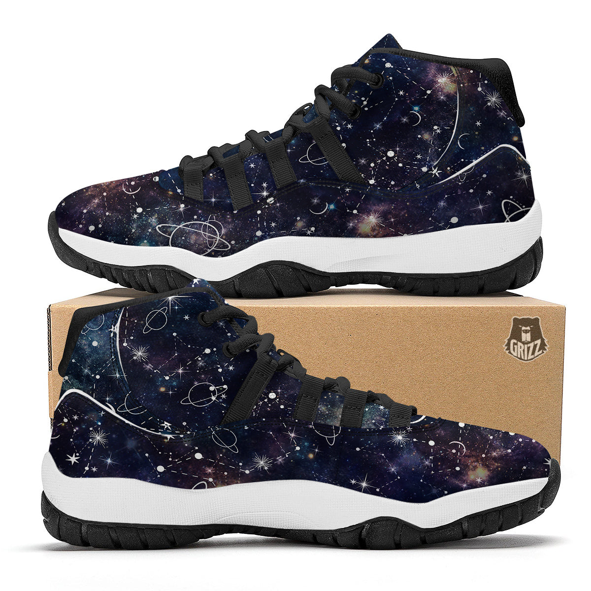 Space Constellation Galaxy Print Black Bball Shoes-grizzshop