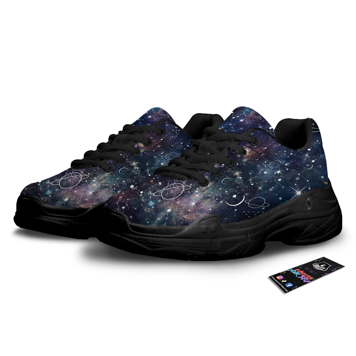 Space Constellation Galaxy Print Black Chunky Shoes-grizzshop