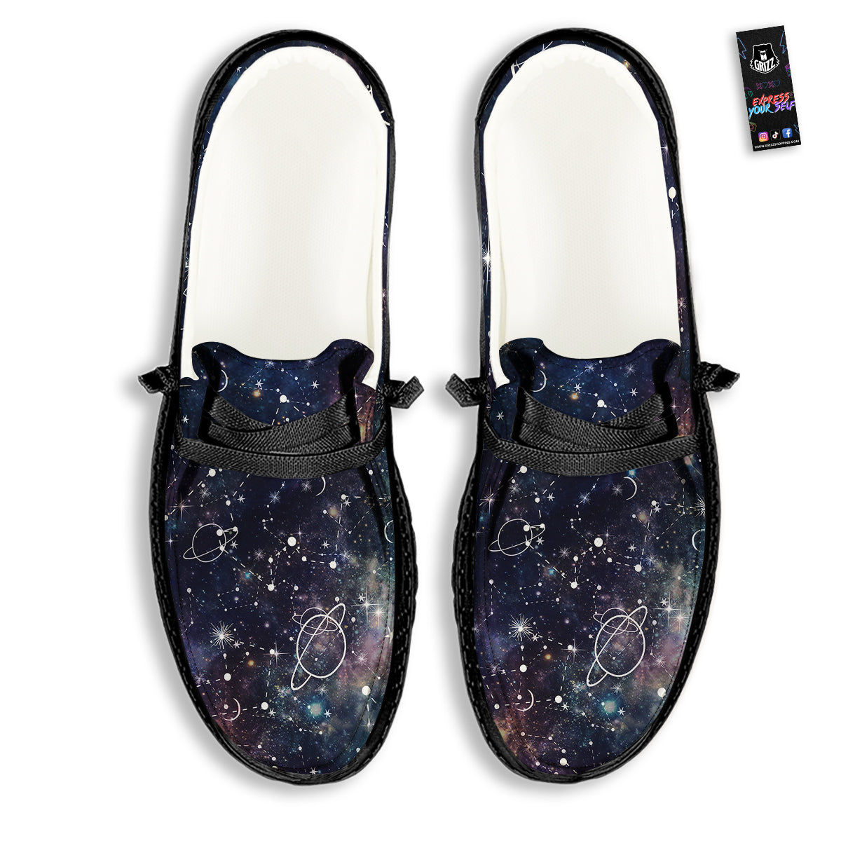 Space Constellation Galaxy Print Black Loafers-grizzshop
