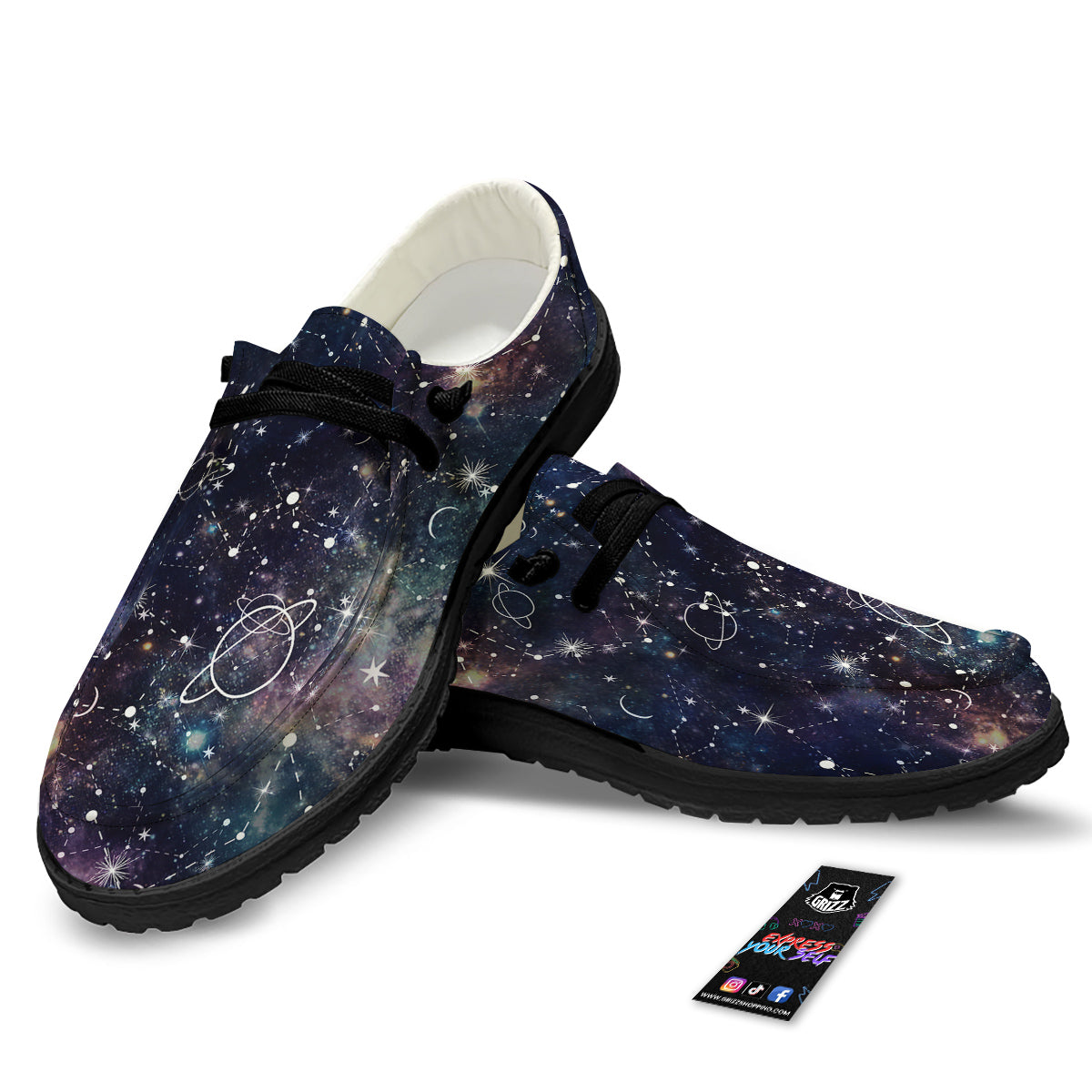 Space Constellation Galaxy Print Black Loafers-grizzshop