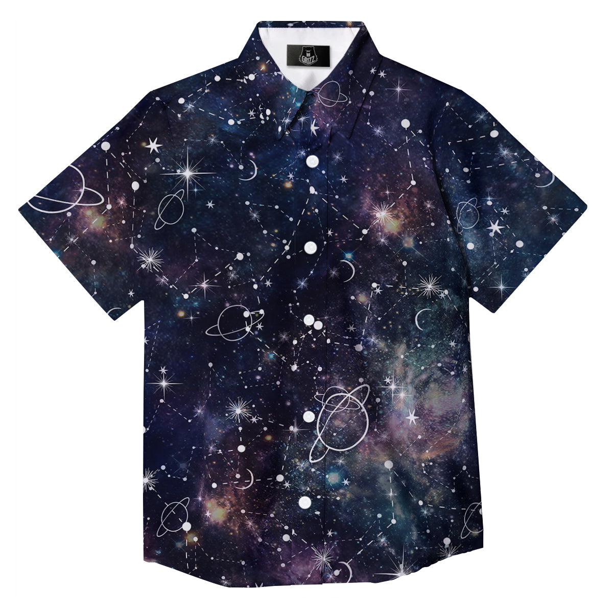 Space Constellation Galaxy Print Button Up Shirt-grizzshop