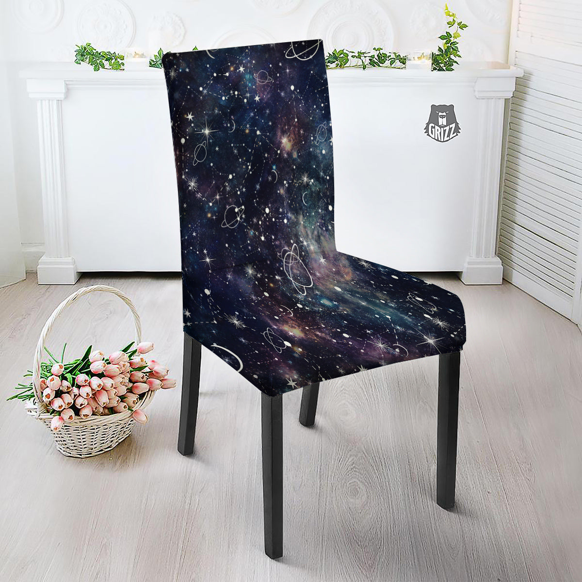 Space Constellation Galaxy Print Dining Chair Slipcover-grizzshop